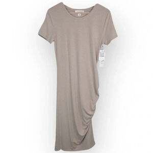 Treasure & Bond Women's Beige Oatmeal Ruched Side T-Shirt Midi Dress Size M